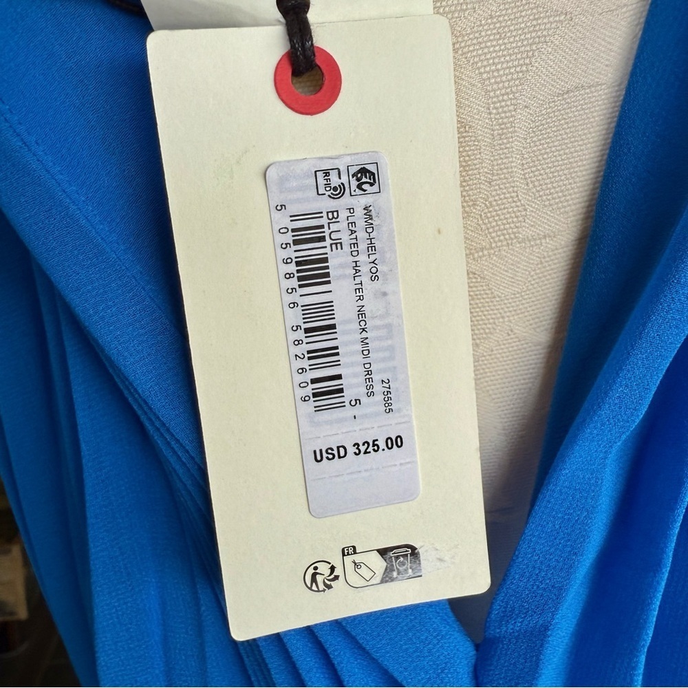 NWT Ted Baker London Helyos Blue Halter Neck Pleated Maxi Dress Sz Ted 5 US 12 - Picture 11 of 11